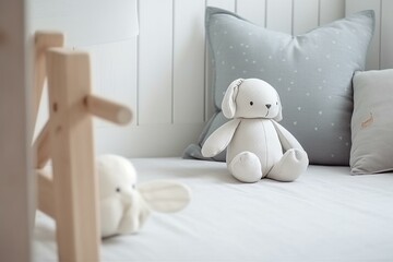 Pillow and toy in children's room. Generative AI