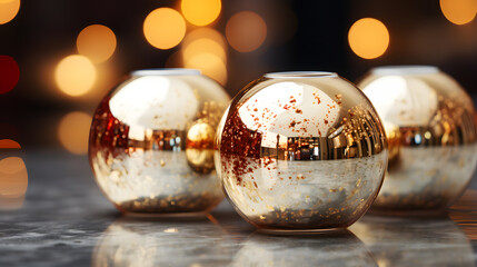 Close up of balls Decorative Christmas decorations with blurred background