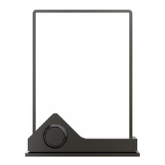 Menu stand signs. mockup of store template signboard , Metal cafe restaurant bar plastic badge black white, 3D illustration	