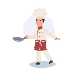 Child Chef Prepares a Delicious Meal. Kid Chef Cooking with Frying Pan