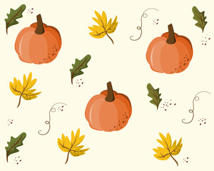 Autumn: leafs, pumpkins - vector graphics.