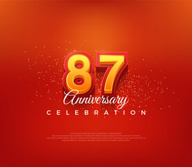 Modern 87th number design, for anniversary celebration in bold red color. Premium vector background for greeting and celebration.