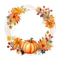 watercolor autumn flower round frame clipart