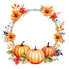 Naklejka na ściany i meble watercolor autumn flower round frame clipart