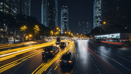 Fototapeta na wymiar Traffic in city at night 