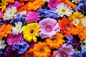 vibrant bunch of mixed colored flowers close-up