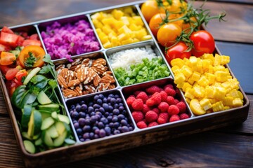bento box filled with rainbow-colored small foods
