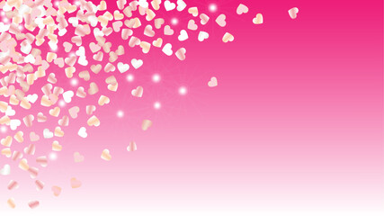 Realistic Background with Confetti of Hearts Glitter Particles. St. Valentine Day. Celebration pattern. Light Spots. Explosion of Confetti. Glitter Vector Illustration. Design for Banner.