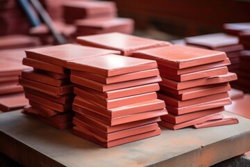 pile of red-brick tiles ready for installation