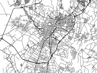 Vector road map of the city of  Atlixco in Mexico with black roads on a white background.
