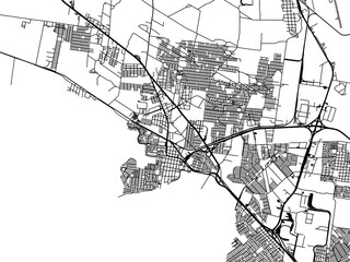 Vector road map of the city of  Altamira in Mexico with black roads on a white background.