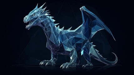Futuristic dragon symbol of the new year 2024 linear polygonal made of linear polygons on dark blue background.