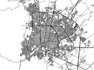 Vector road map of the city of  Ciudad Victoria in Mexico with black roads on a white background.