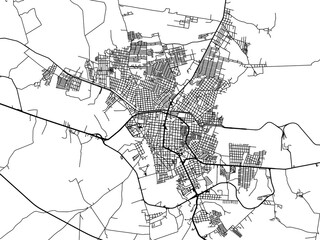 Vector road map of the city of  Ciudad Valles in Mexico with black roads on a white background.