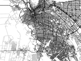 Vector road map of the city of  Ciudad Juarez in Mexico with black roads on a white background.