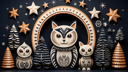 Fototapeten Close up of bird, owl Decorative decorations illustration background © bravissimos