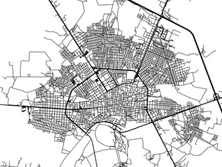 Vector road map of the city of  Fresnillo in Mexico with black roads on a white background.