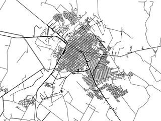 Naklejka premium Vector road map of the city of Guamuchil in Mexico with black roads on a white background.
