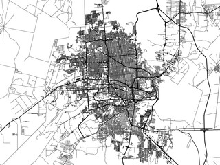 Fototapeta na wymiar Vector road map of the city of Hermosillo in Mexico with black roads on a white background.