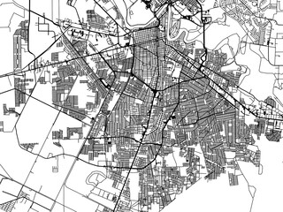 Vector road map of the city of  Heroica Matamoros in Mexico with black roads on a white background.