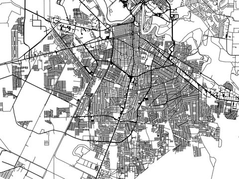 Vector road map of the city of  Heroica Matamoros in Mexico with black roads on a white background.