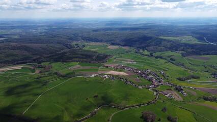Fototapeta na wymiar Drone footage of a german Village on the countryside in spring
