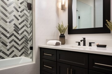contemporary style bathroom with geometric tile pattern