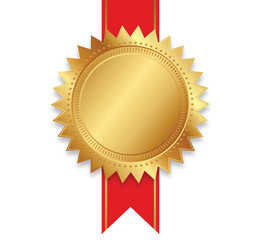 blank gold award seal with red ribbon