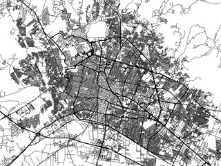 Naklejka premium Vector road map of the city of Leon de los Aldama in Mexico with black roads on a white background.
