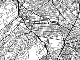 Vector road map of the city of  Miguel Hidalgo in Mexico with black roads on a white background.