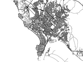 Vector road map of the city of  Mazatlan in Mexico with black roads on a white background.