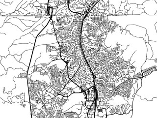 Vector road map of the city of  Nogales in Mexico with black roads on a white background.