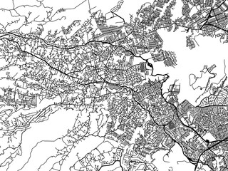 Fototapeta premium Vector road map of the city of Nicolas Romero in Mexico with black roads on a white background.