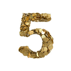 Alphabet made from gold coins on transparent background