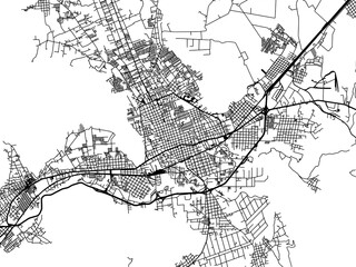 Vector road map of the city of  Orizaba in Mexico with black roads on a white background.