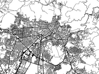 Fototapeta premium Vector road map of the city of Pachuca de Soto in Mexico with black roads on a white background.