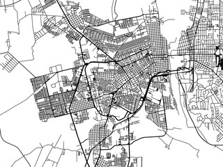 Fototapeta na wymiar Vector road map of the city of Piedras Negras in Mexico with black roads on a white background.