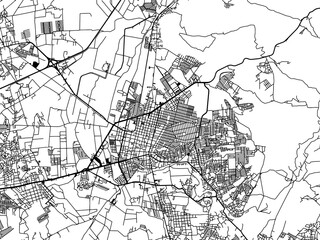 Vector road map of the city of  Tulancingo in Mexico with black roads on a white background.