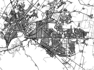 Vector road map of the city of  Torreon in Mexico with black roads on a white background.