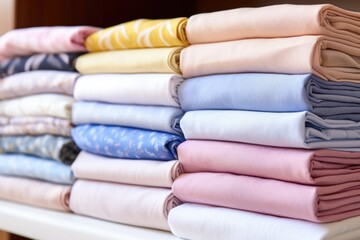 Obraz na płótnie Canvas close-up of freshly folded shirts on a shelf