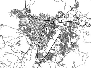 Vector road map of the city of  Uruapan in Mexico with black roads on a white background.