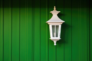 a lantern style porch light against a green, painted wall