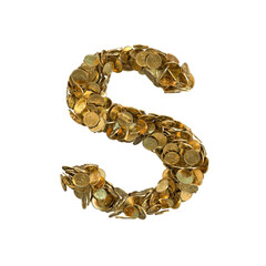 Alphabet made from gold coins on transparent background
