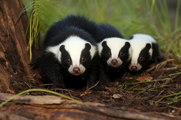skunk mother with her cubs following