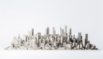 Fototapeta na wymiar Miniature of a white brutalist island city, skyline, white background, brutalist architecture. Generative AI