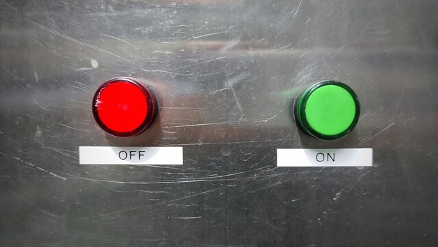 Control panel of the industrial machine in factory with switch and indicator lamp