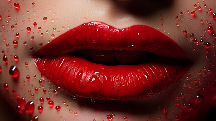 Moist and Red Lips Close-up
