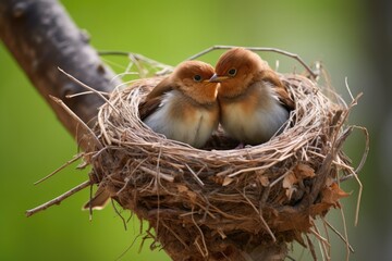 Obraz premium a pair of birds building a nest together