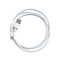 White usb charging cables isolated on  white background.
