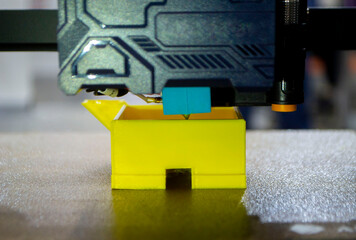 3D printer. 3D printing. 3d printer printing process close-up. 3D printer creating object from...